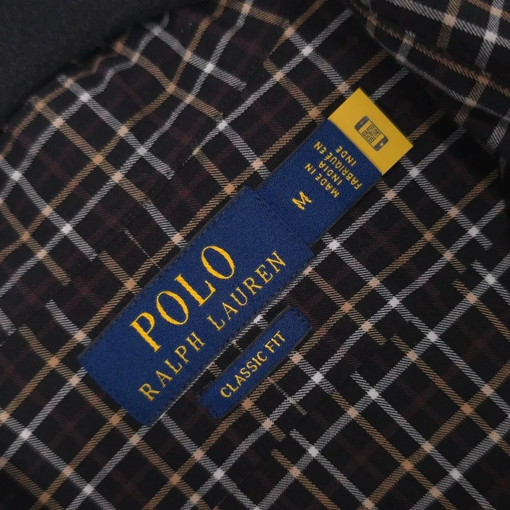 POLO RALPH LAUREN Plaid MEDIUM Shirt Classic Fit Brown‎ Black 100% Cotton